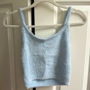 Fuzzy light blue cropped tank top